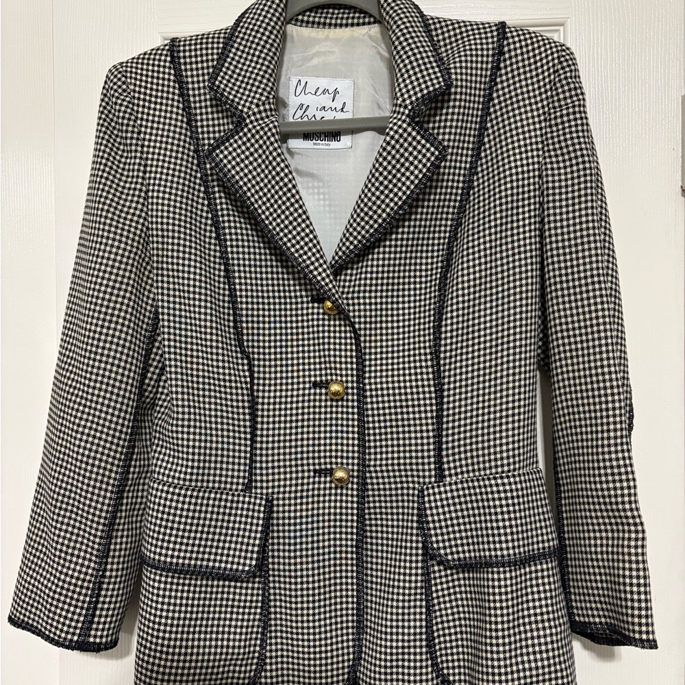 Moschino Houndstooth Blazer with Gold Buttons